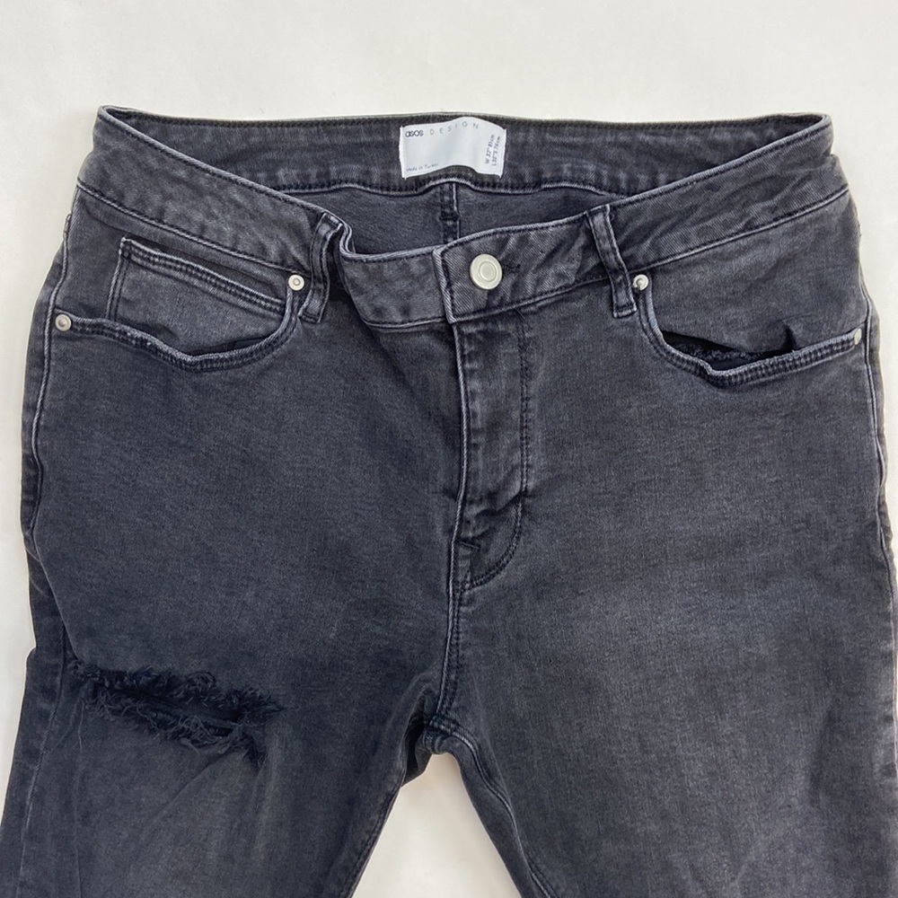 ASOS Design High Rise Destroyed Skinny Leg Ripped Factory Faded Designer Jeans - Picture 6 of 16
